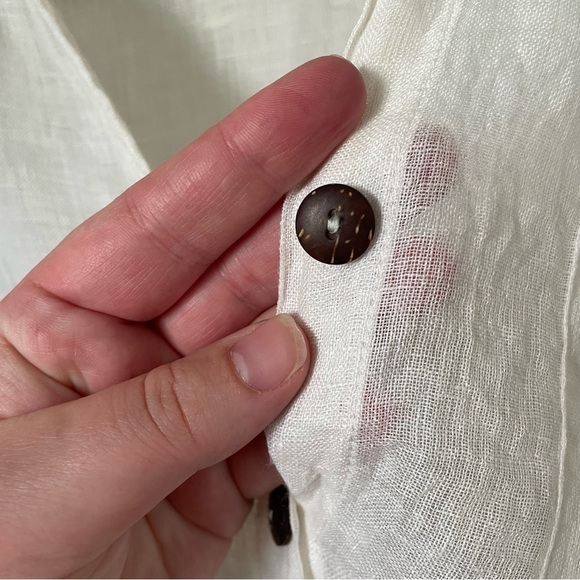 Kleen 100% Linen Button Down Tunic Long Sleeve Top Cream Lagenlook Size Medium - Picture 6 of 9